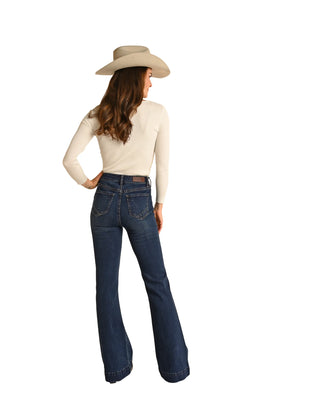 ROCK & ROLL DENIM WOMENS HIGH RISE SMILEY JEANS (DARK WASH) RRWD5HR0GG