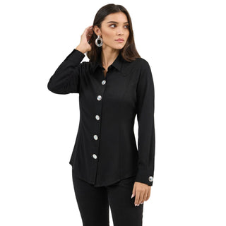 Wrangler Womens Slim Concho Button Shirt Black - 112371916