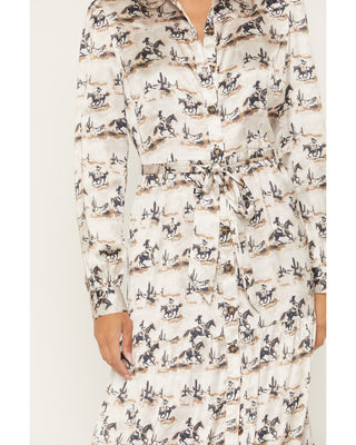 PANHANDLE SLIM WOMEN'S COWBOY RIDER SATIN LONG SLEEVE BUTTON-DOWN MAXI SKIRT-LWD2R07910