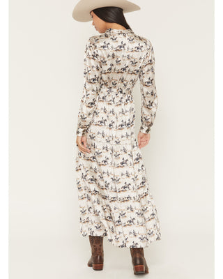 PANHANDLE SLIM WOMEN'S COWBOY RIDER SATIN LONG SLEEVE BUTTON-DOWN MAXI SKIRT-LWD2R07910