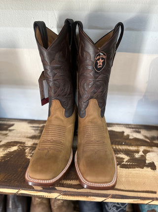 Los Altos Wide Square Tan Pull-Up Leather Wide Square Toe Cowboy Boots -8226231