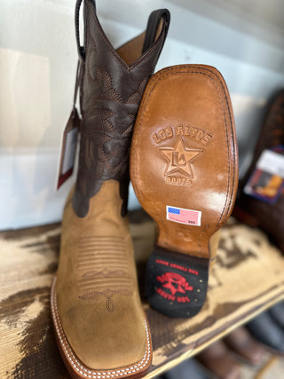 Los Altos Wide Square Tan Pull-Up Leather Wide Square Toe Cowboy Boots -8226231