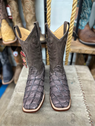 Los Altos Men's Brown Genuine Pirarucu Wide Square Toe Boot(Mocha)-8221072