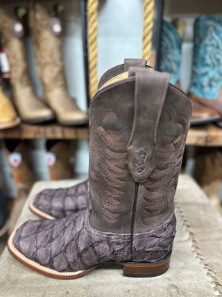 Los Altos Men's Brown Genuine Pirarucu Wide Square Toe Boot(Mocha)-8221072