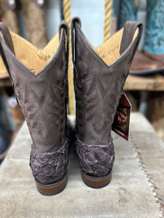 Los Altos Men's Brown Genuine Pirarucu Wide Square Toe Boot(Mocha)-8221072