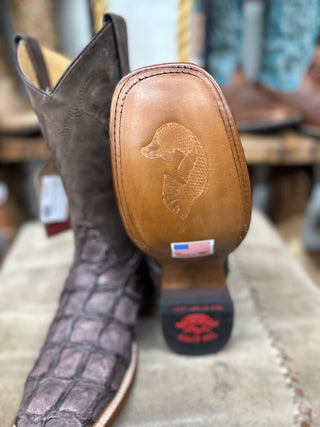 Los Altos Men's Brown Genuine Pirarucu Wide Square Toe Boot(Mocha)-8221072