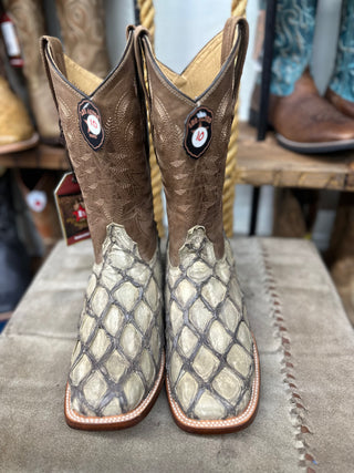 Los Altos Men's Brown Genuine Pirarucu Wide Square Toe Boot(TABACCO)-8221059