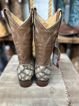 Los Altos Men's Brown Genuine Pirarucu Wide Square Toe Boot(TABACCO)-8221059