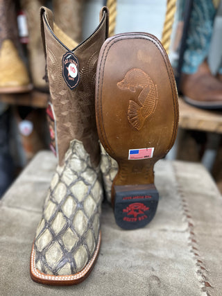 Los Altos Men's Brown Genuine Pirarucu Wide Square Toe Boot(TABACCO)-8221059