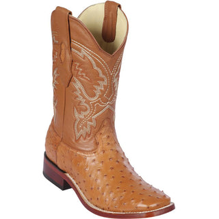 Los Altos Honey Genuine Ostrich Wide Square Toe Men's Cowboy Boots 8220351