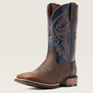 ARIAT MEN'S SLINGSHOT ROWDY BROWN AND BLUE SMATLITE WIDE SQUARE TOE COWBOY BOOTS 10044566