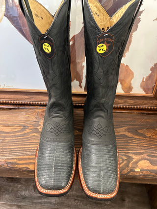 MENS LOS ALTOS WIDE SQ TOE HALF LIZARD TEJU BOOT(SANDED BLACK)-8230774