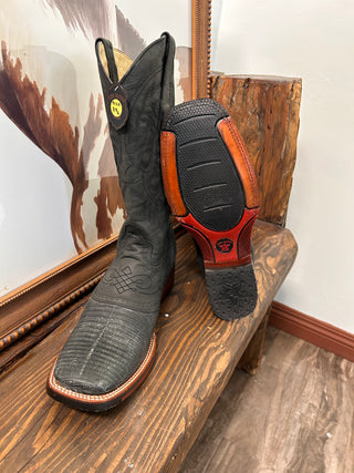 MENS LOS ALTOS WIDE SQ TOE HALF LIZARD TEJU BOOT(SANDED BLACK)-8230774