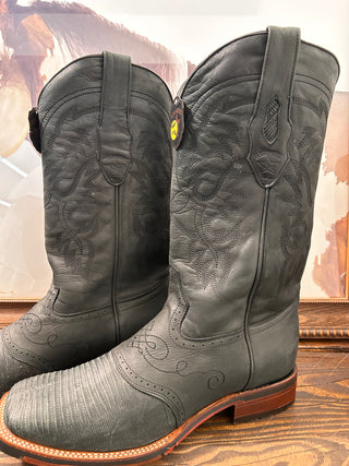 MENS LOS ALTOS WIDE SQ TOE HALF LIZARD TEJU BOOT(SANDED BLACK)-8230774