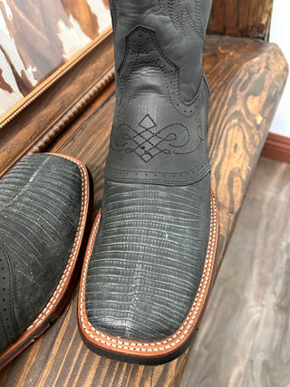 MENS LOS ALTOS WIDE SQ TOE HALF LIZARD TEJU BOOT(SANDED BLACK)-8230774