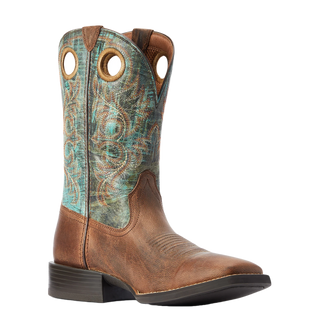 Ariat Men's Sport Rodeo Brown & Turquoise Square Toe Boots -10042403