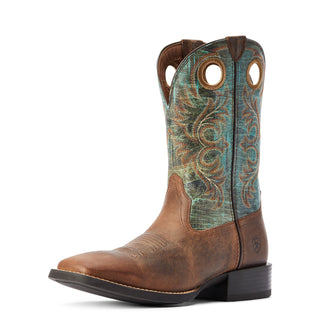 Ariat Men's Sport Rodeo Brown & Turquoise Square Toe Boots -10042403