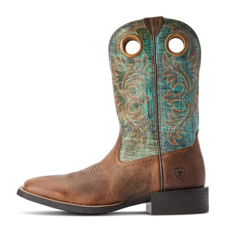 Ariat Men's Sport Rodeo Brown & Turquoise Square Toe Boots -10042403