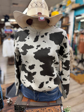 Rock&Roll Denim Cowhide Print Sweatshirt(Natural)-BW32T07824