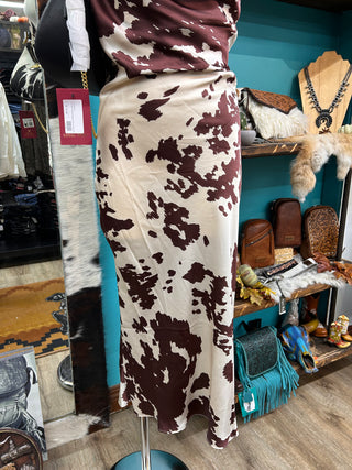 Women’s Satin Cowhide Print Dress - (Brown)