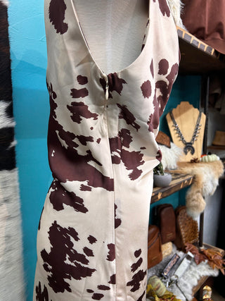 Women’s Satin Cowhide Print Dress - (Brown)