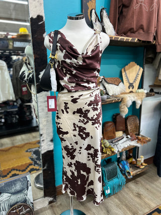 Women’s Satin Cowhide Print Dress - (Brown)