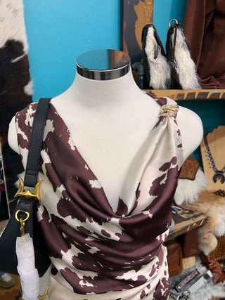 Women’s Satin Cowhide Print Dress - (Brown)