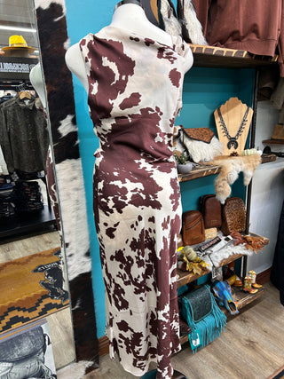 Women’s Satin Cowhide Print Dress - (Brown)