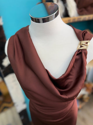 Women’s Satin Dress - (Brown)