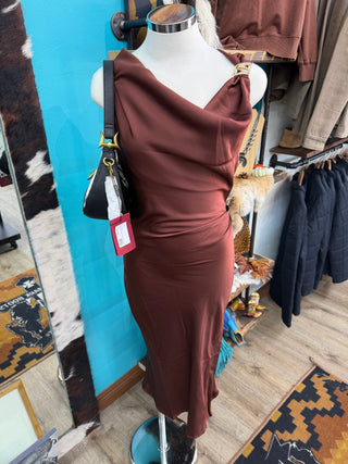 Women’s Satin Dress - (Brown)