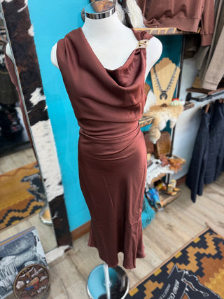 Women’s Satin Dress - (Brown)