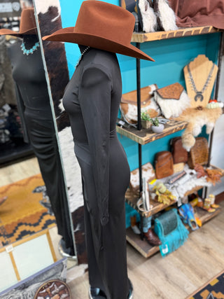 Elegant Mock-neck Ruched Maxi Dress(Black)-SAWC2509869-BLACK