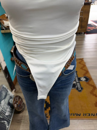 Throw and Go Asymmetric Drape Bodysuit (Ivory)-FBS13199-CP723