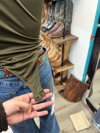 Throw and Go Asymmetric Drape Bodysuit (Olive Brown)-FBS13199-CP723￼