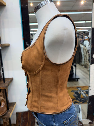 Western sleeveless suede button front top with gold buttons