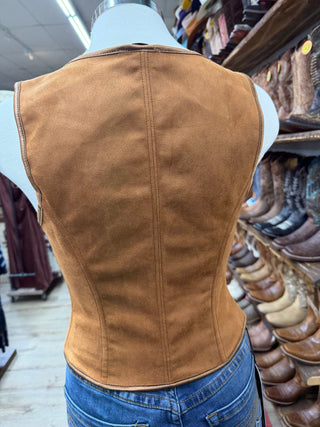 Western sleeveless suede button front top with gold buttons