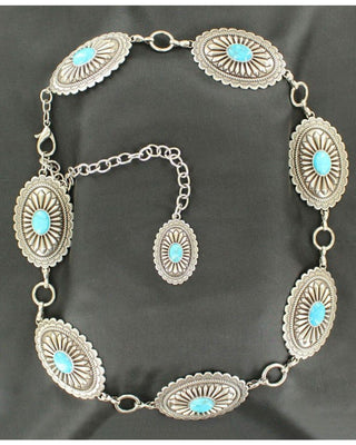 ARIAT WOMEN'S OVAL TURQUOISE CONCHO CHAIN BELT -A1515836