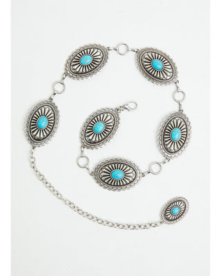 ARIAT WOMEN'S OVAL TURQUOISE CONCHO CHAIN BELT -A1515836