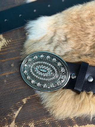 ONE SIZE CONCHO BELT WITH RHINSTONES (BLACK)-IW60012SL