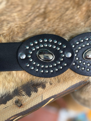 ONE SIZE CONCHO BELT WITH RHINSTONES (BLACK)-IW60012SL