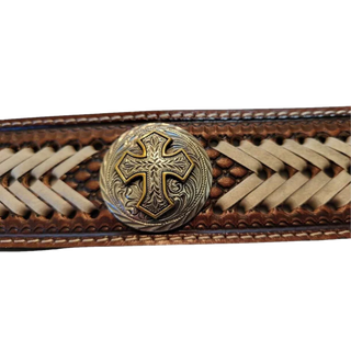 Nocona Men’s Tooled Concho Belt - (Brown) N210004208
