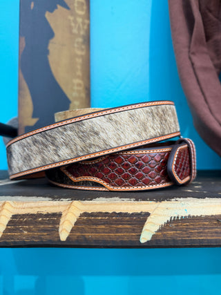 Ariat Men’s Diamond Tooled Calf Hair Belt - (Honey) A1042102