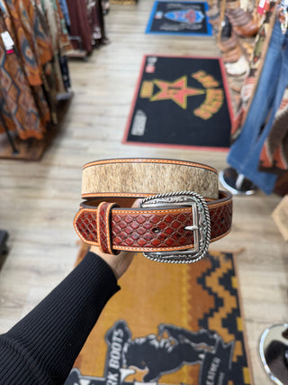 Ariat Men’s Diamond Tooled Calf Hair Belt - (Honey) A1042102