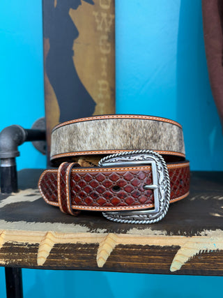 Ariat Men’s Diamond Tooled Calf Hair Belt - (Honey) A1042102