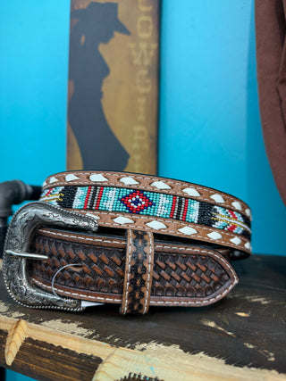 Ariat Men’s Beaded Inlay Belt - (Brown) A1040708