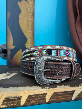 Ariat Men’s Beaded Inlay Belt - (Brown) A1040708