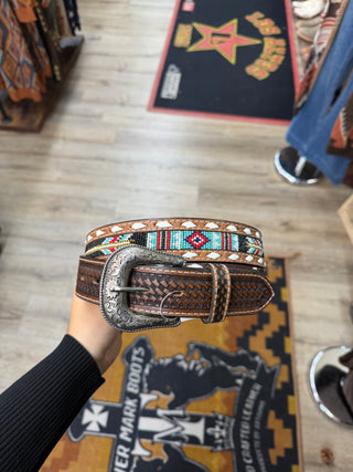 Ariat Men’s Beaded Inlay Belt - (Brown) A1040708