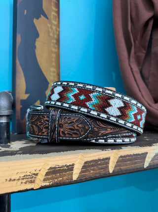 Ariat Men’s Embossed Beaded Belt - (Brown) A1040402