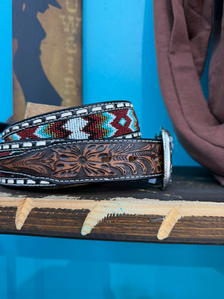 Ariat Men’s Embossed Beaded Belt - (Brown) A1040402