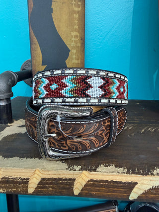 Ariat Men’s Embossed Beaded Belt - (Brown) A1040402